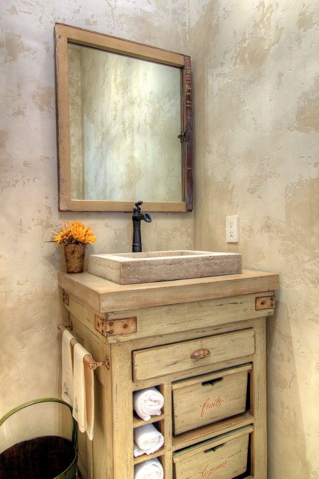 fabriquer meuble salle de bain en bois et pierre