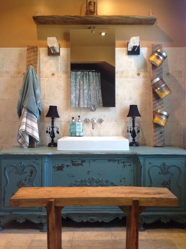 meuble salle de bain vasque bleu